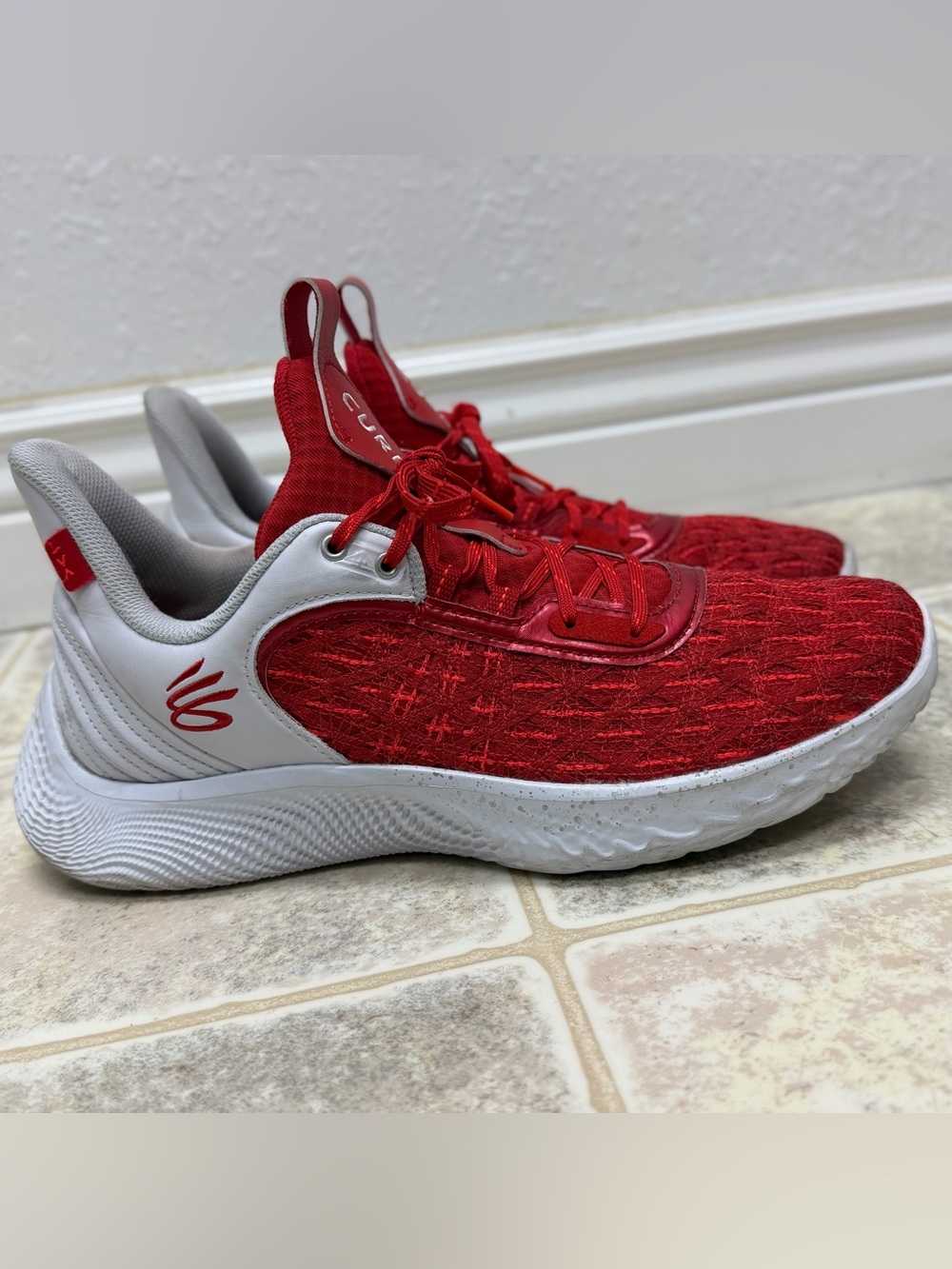 Under Armour Curry Flow 8 Basketball Shoes Red White Men’s Size 11 - Picture 3 of 10
